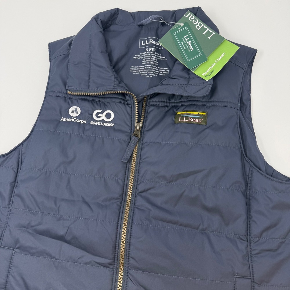 LL Bean Mountain Classic Puffer Vest Navy AmeriCorps Womens Small Petite NEW